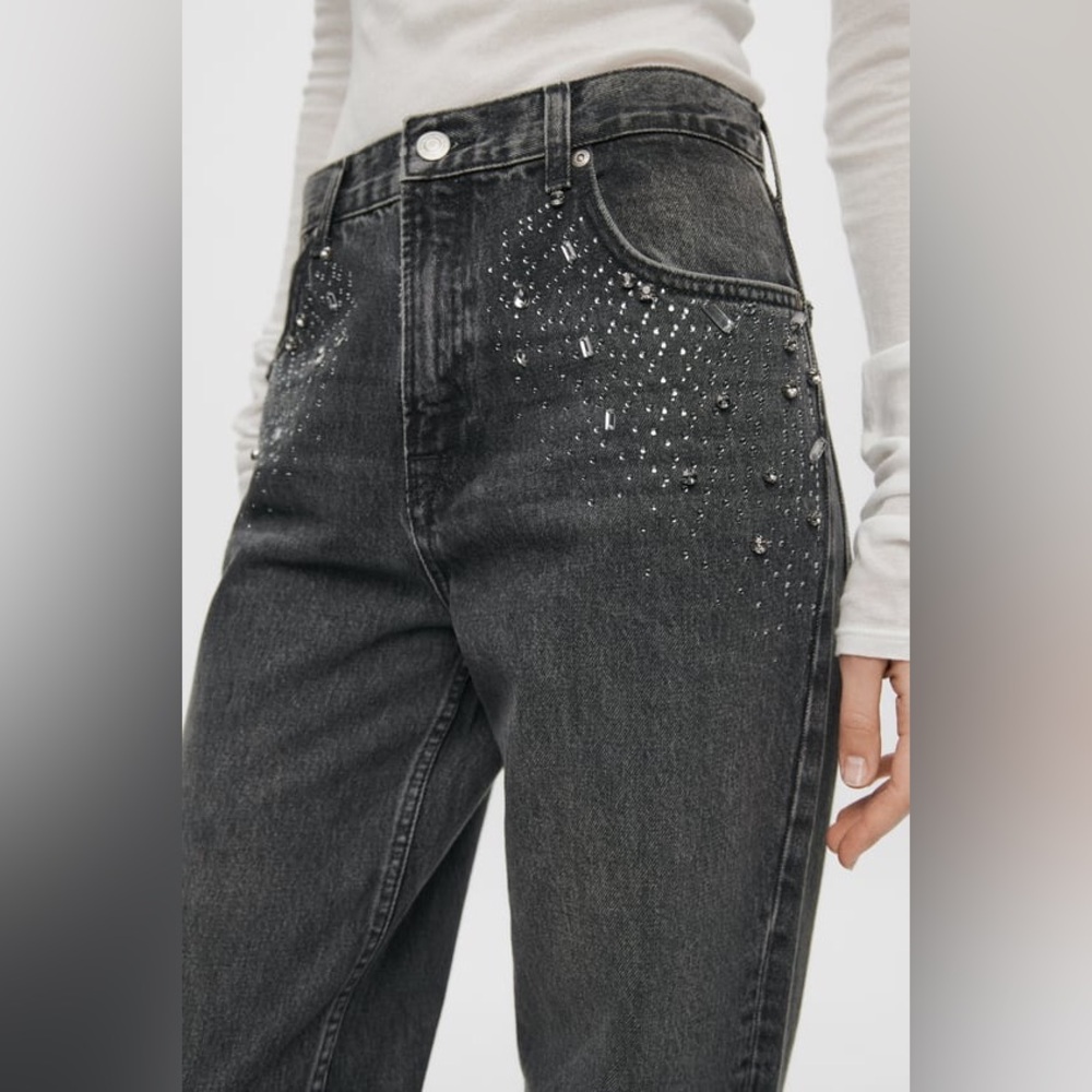 NWT ZARA ZW Collection Slim Straight Cut Jewel Jeans Gray 2553/249 0 2 4 6 10 14